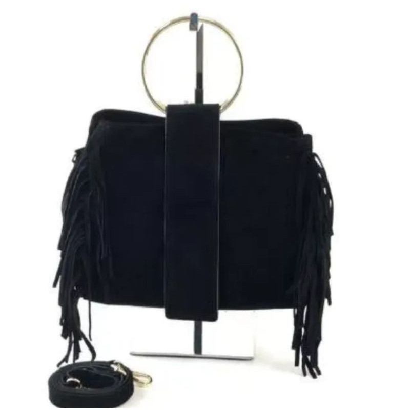 Sac à Mains en Daim avec Anses Anneaux Dorés