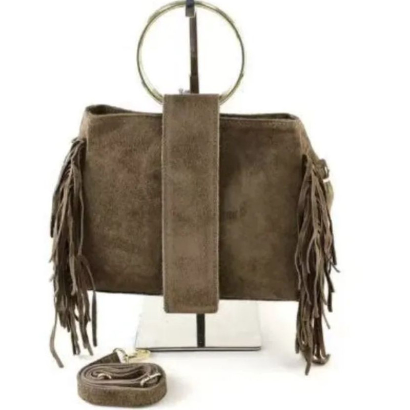 Sac à Mains en Daim avec Anses Anneaux Dorés