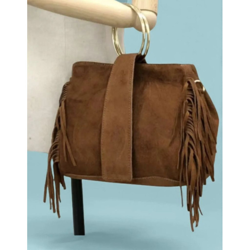 Sac à Mains en Daim avec Anses Anneaux Dorés