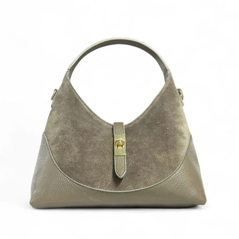 Sac à Mains en Cuir Grainé et Daim