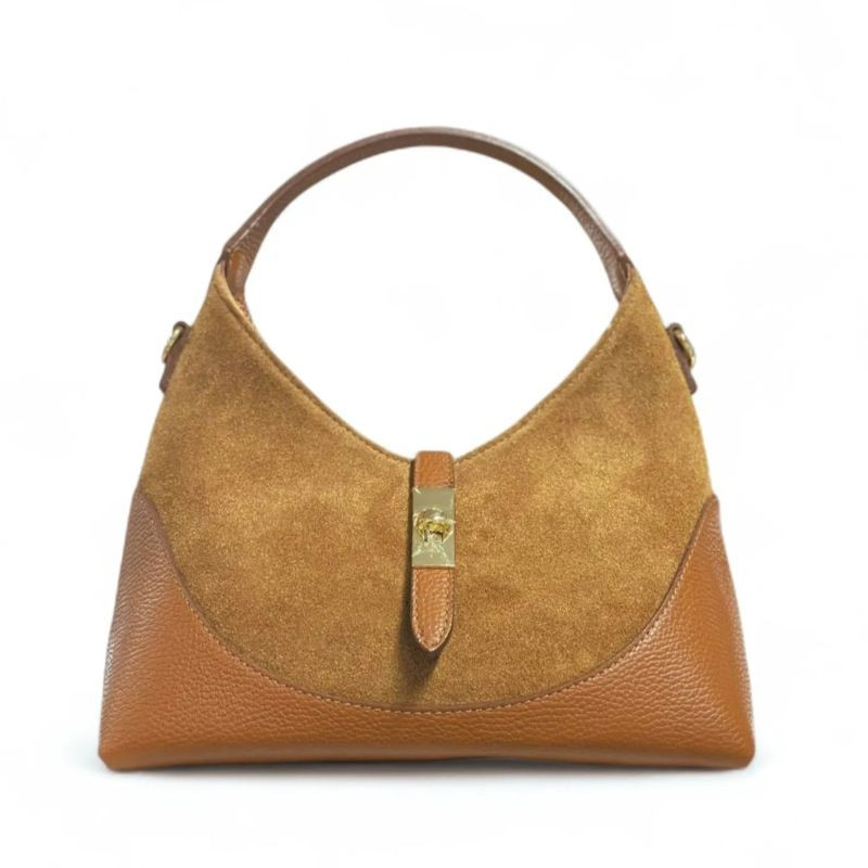 Sac à Mains en Cuir Grainé et Daim