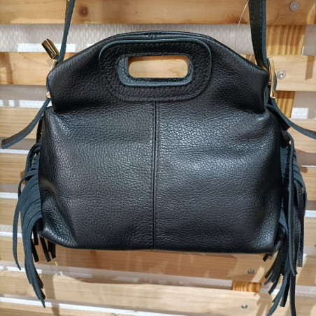 Sac à Mains en Cuir Grainé avec Franges