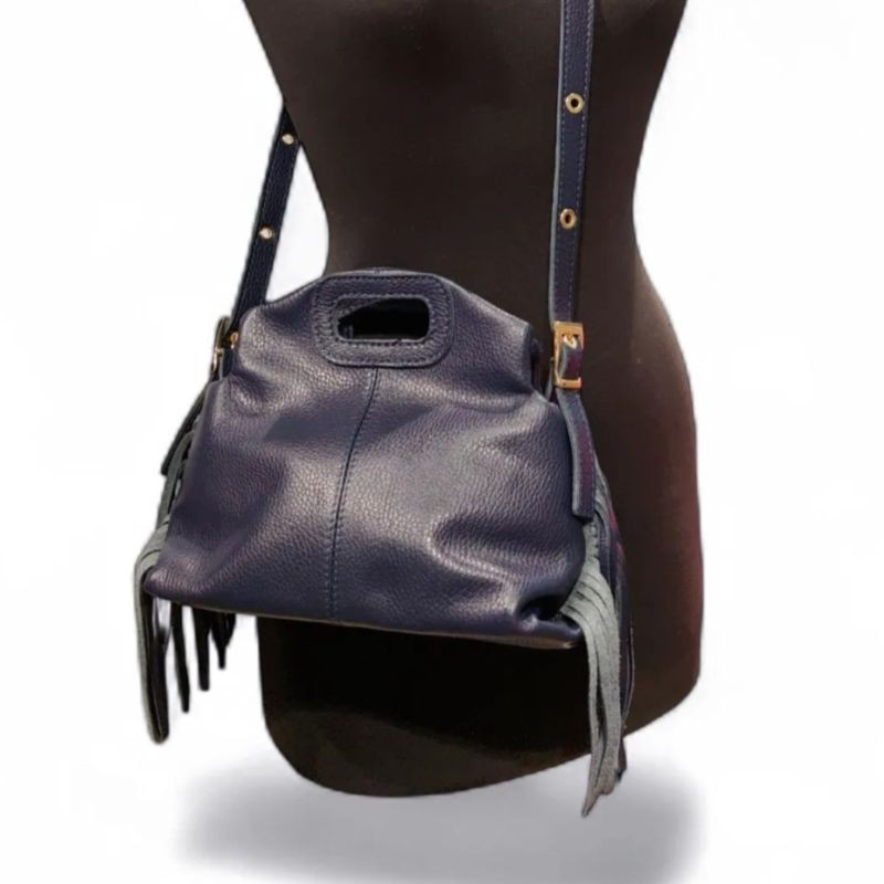 Sac à Mains en Cuir Grainé avec Franges