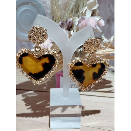 Boucles d'oreilles Coeur avec stras dorés motif animal