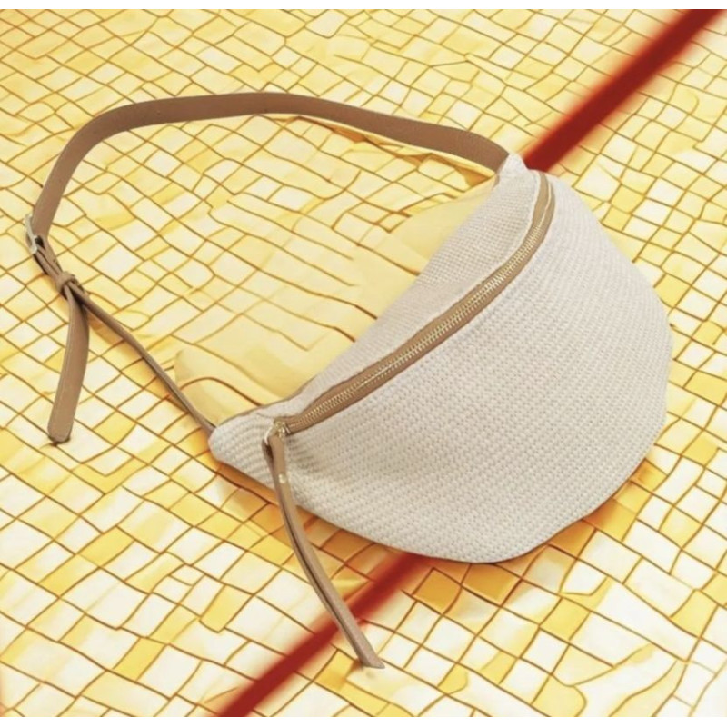 Sac Banane en Cuir et Raphia