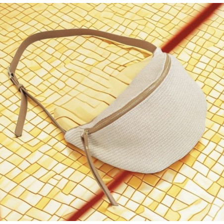 Sac Banane en Cuir et Raphia