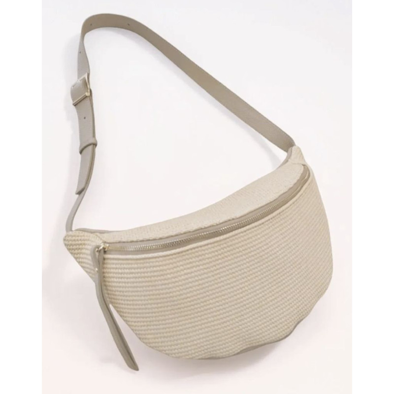 Sac Banane en Cuir et Raphia