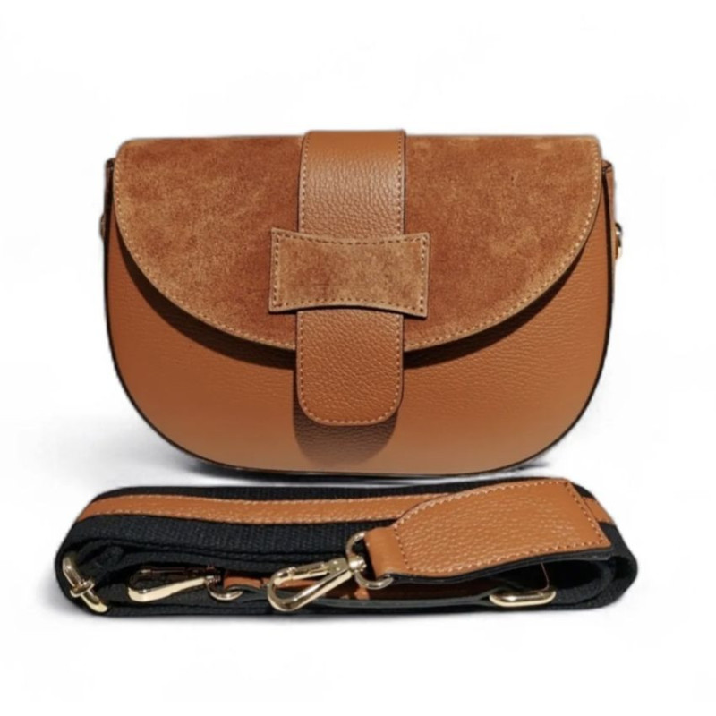 Sac Bandoulière en Cuir Avec Bandoulière Assortie et rabat en Daim