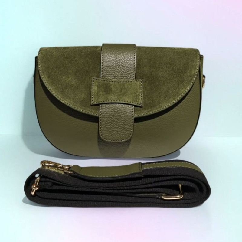 Sac Bandoulière en Cuir Avec Bandoulière Assortie et rabat en Daim