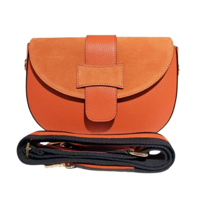 Sac Bandoulière en Cuir Avec Bandoulière Assortie et rabat en Daim