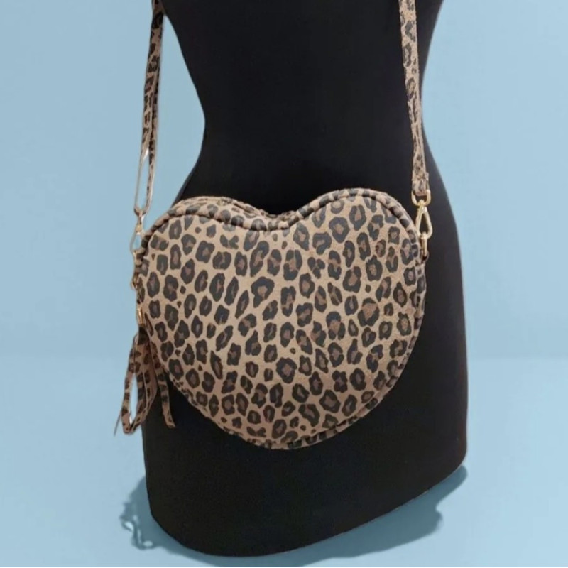 Sac Bandoulière "Cœur" en Daim Motif Animal