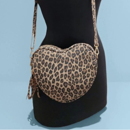 Sac Bandoulière "Cœur" en Daim Motif Animal