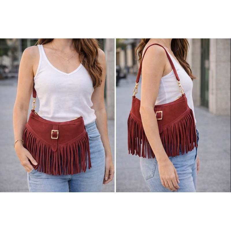 Sac bandoulière en Daim avec franges