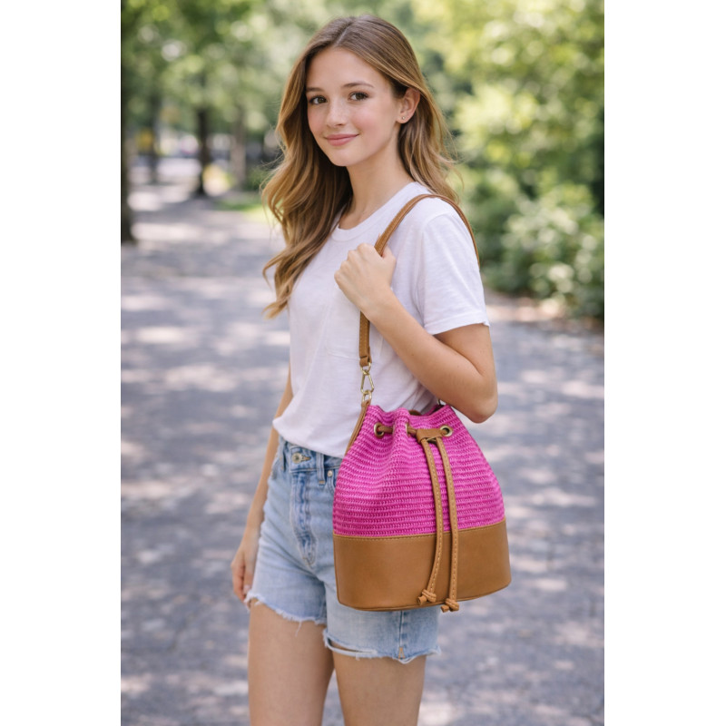 Sac Bourse en Cuir et Raphia