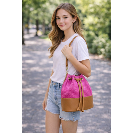 Sac Bourse en Cuir et Raphia