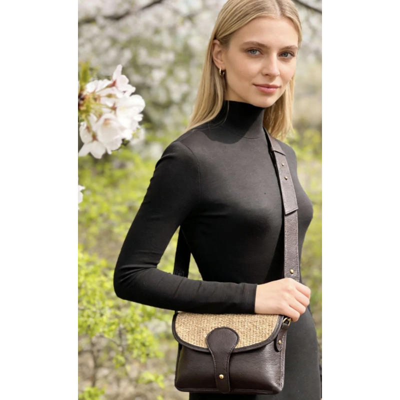 Sac bandoulière en Cuir et Raphia