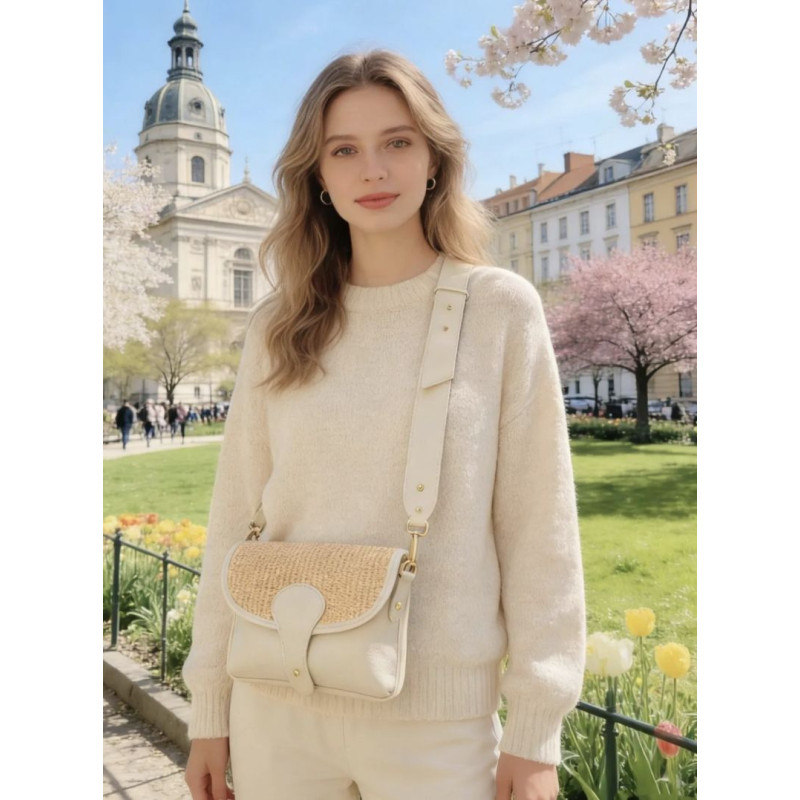 Sac bandoulière en Cuir et Raphia