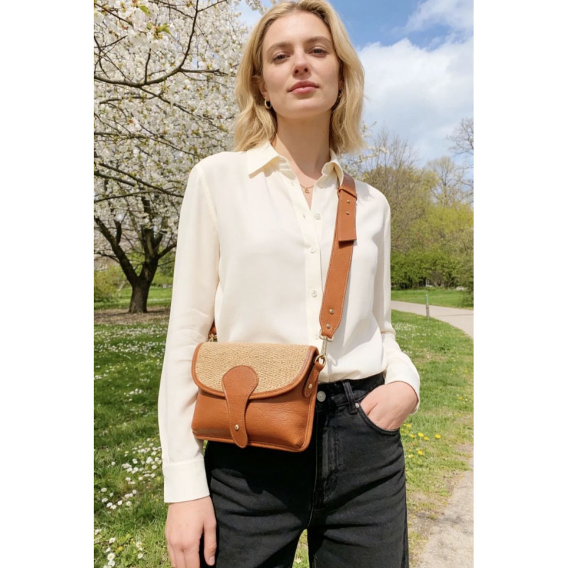 Sac bandoulière en Cuir et Raphia