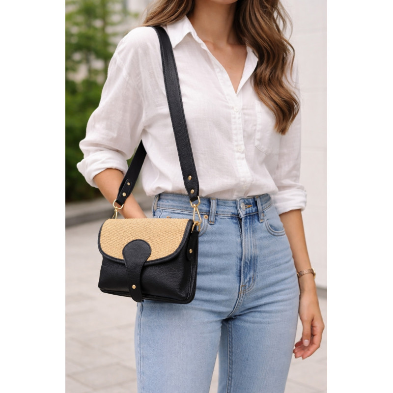 Sac bandoulière en Cuir et Raphia