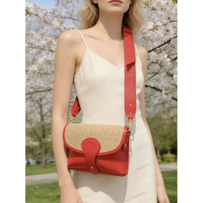 Sac bandoulière en Cuir et Raphia