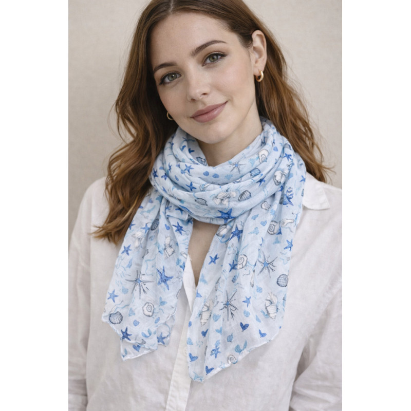 Foulard motif Coquillages Bleu