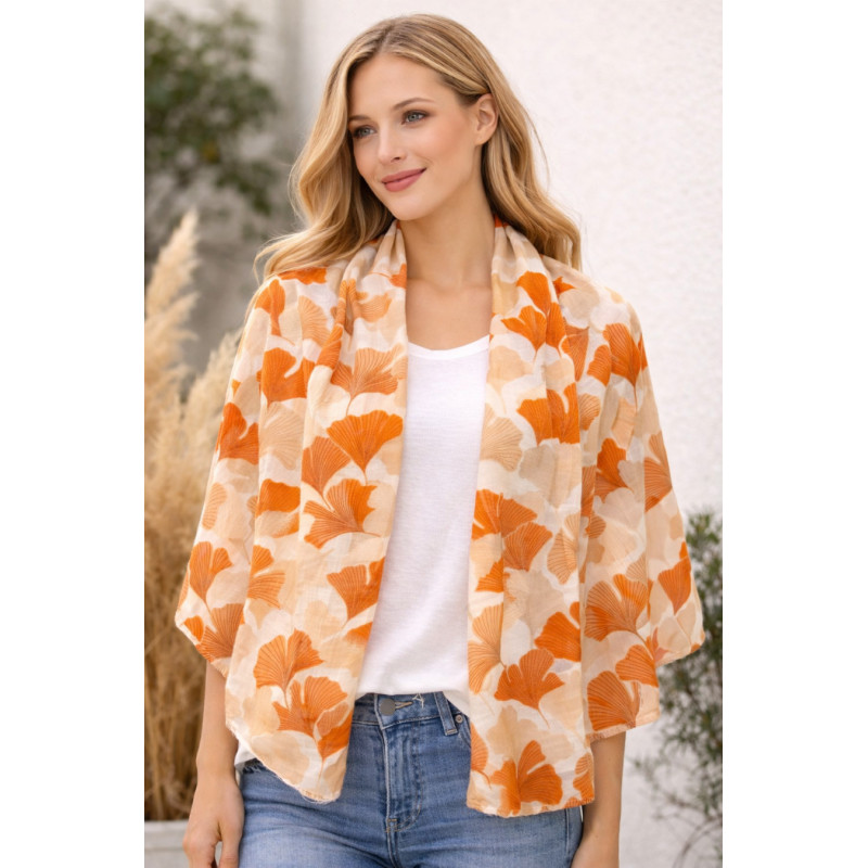 foulard feuilles de ginkgo orange