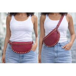 Sac Banane femme en Cuir Grainé " Clouté "