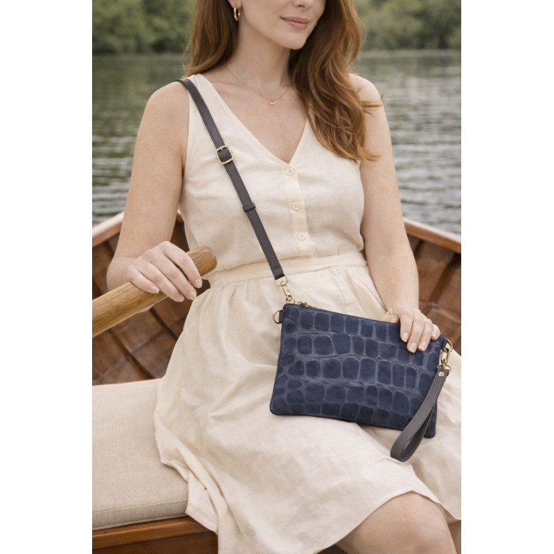 Sac pochette femme en cuir effet croco – bandoulière et sangle amovibles