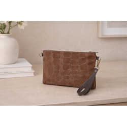 Sac pochette femme en cuir effet croco – bandoulière et sangle amovibles