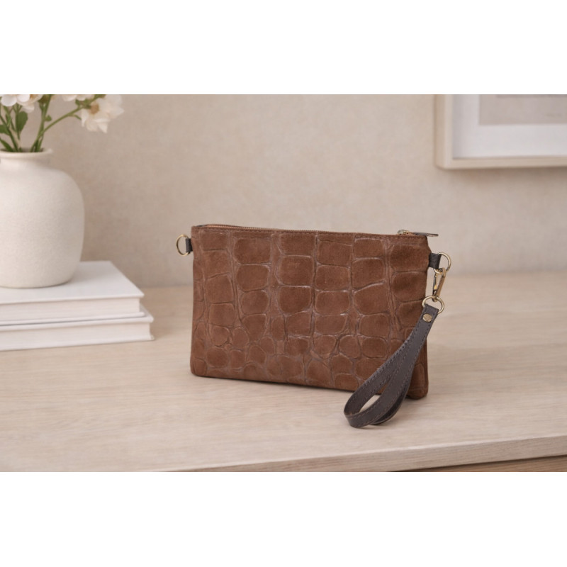Sac pochette femme en cuir effet croco – bandoulière et sangle amovibles