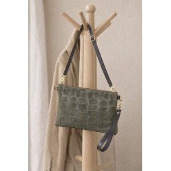 Sac pochette femme en cuir effet croco – bandoulière et sangle amovibles