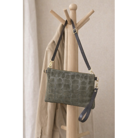 Sac pochette femme en cuir effet croco – bandoulière et sangle amovibles