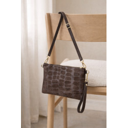 Sac pochette femme en cuir effet croco – bandoulière et sangle amovibles