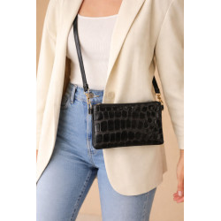 Sac pochette femme en cuir effet croco – bandoulière et sangle amovibles