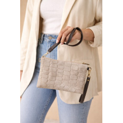 Sac pochette femme en cuir effet croco – bandoulière et sangle amovibles