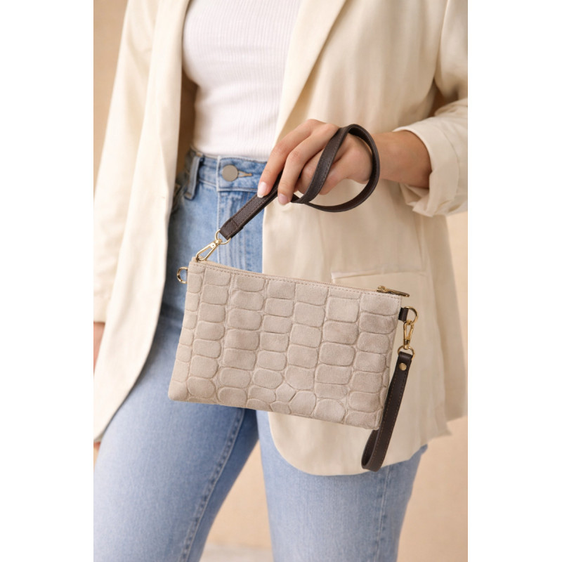 Sac pochette femme en cuir effet croco – bandoulière et sangle amovibles