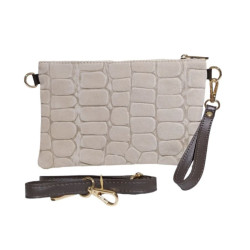 Sac pochette femme en cuir effet croco – bandoulière et sangle amovibles