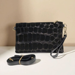 Sac pochette femme en cuir effet croco – bandoulière et sangle amovibles
