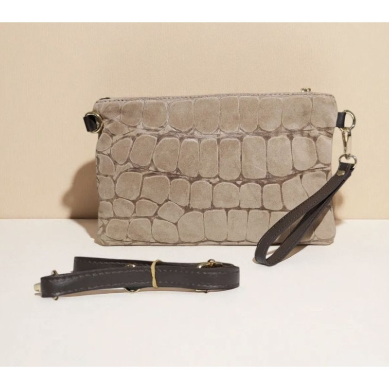 Sac pochette femme en cuir effet croco – bandoulière et sangle amovibles