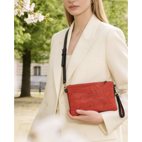 Sac/Pochette en Cuir Motif Croco avec bandoulière et sangle