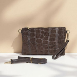 Sac pochette femme en cuir effet croco – bandoulière et sangle amovibles