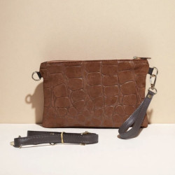 Sac pochette femme en cuir effet croco – bandoulière et sangle amovibles