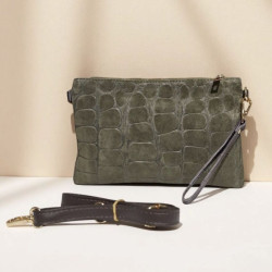 Sac pochette femme en cuir effet croco – bandoulière et sangle amovibles