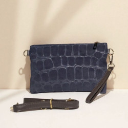 Sac pochette femme en cuir effet croco – bandoulière et sangle amovibles