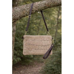 Sac pochette femme en cuir effet croco – bandoulière et sangle amovibles