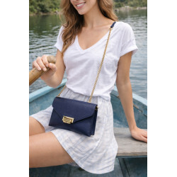 Sac bandoulière femme en cuir grainé avec chaîne dorée