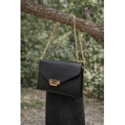 Sac bandoulière femme en cuir grainé avec chaîne dorée