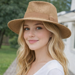 Chapeau paille femme élégant – Accessoire mode été avec ruban marron