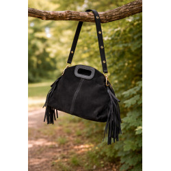 Sac bandoulière cuir suédé à franges femme – style bohème chic