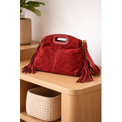 Sac bandoulière cuir suédé à franges femme – style bohème chic